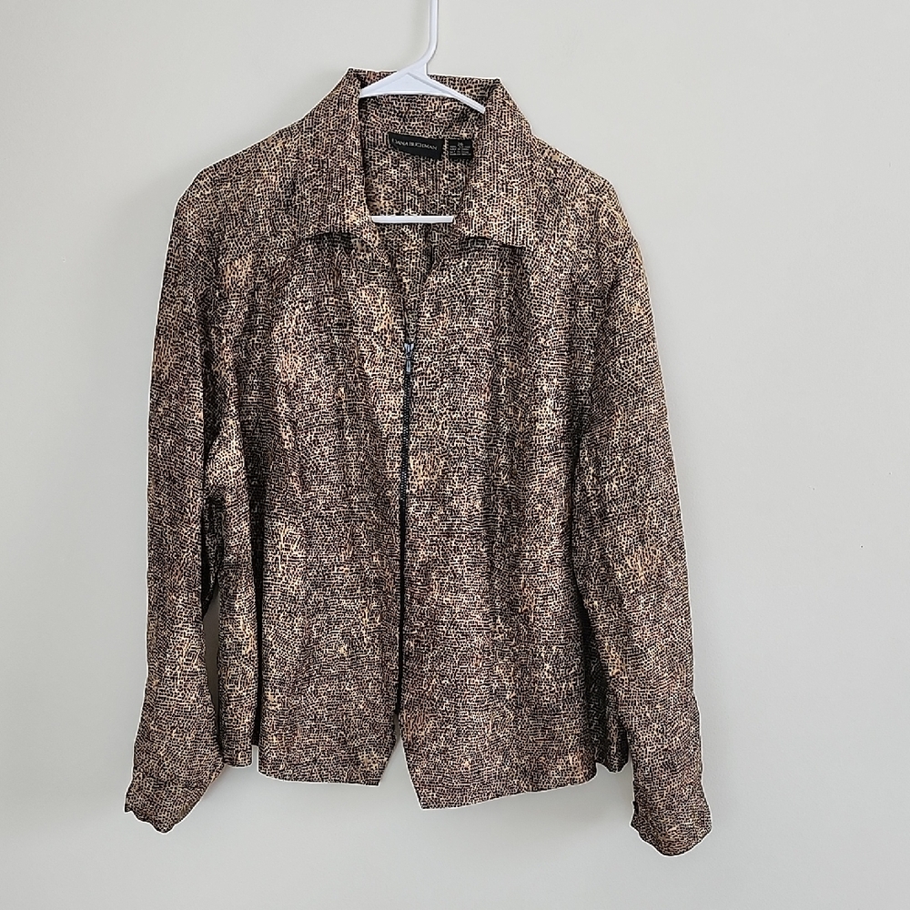 Dana Buchman Animal Print Silk Blouse Full Zip Vintage Womens 20